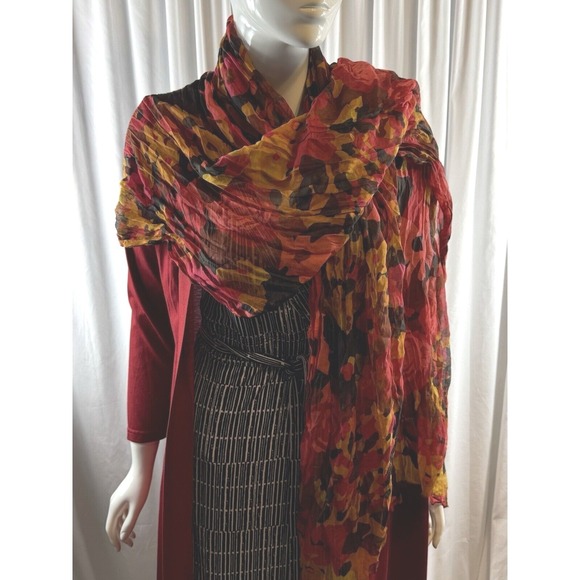 Ann Taylor Loft Floral Scarf Autumn Colors Crinkle Texture Lightweight Art 70-31 - Picture 1 of 11